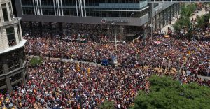 Cleveland Cavaliers fans celebrate the Cavaliers 2016 NBA Championship in downtown Cleveland